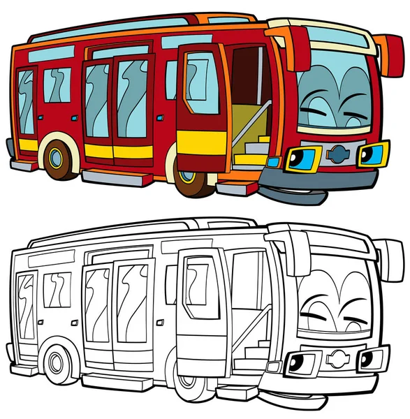 Šťastné a vtipné kreslené autobus — Stock fotografie