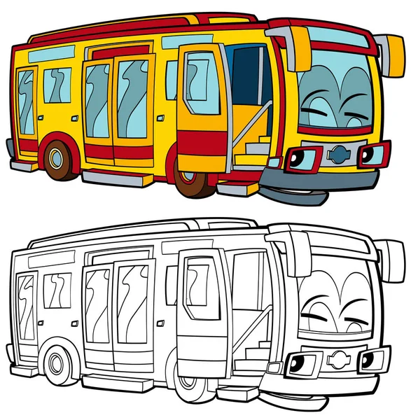 Ônibus de desenhos animados feliz e engraçado — Fotografia de Stock