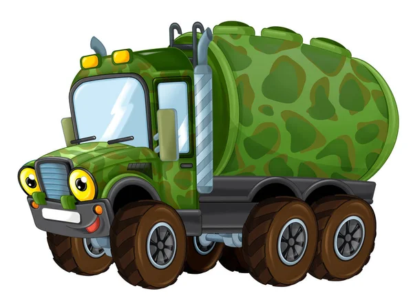 Cartoon happy military truck with cistern — Stock Photo, Image