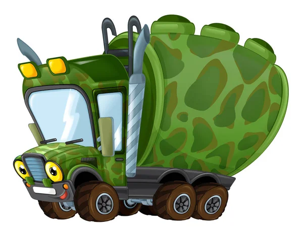 Cartoon gelukkig militaire truck met cisterne — Stockfoto