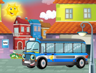 Polis otobüs şehrin içinden sürüş