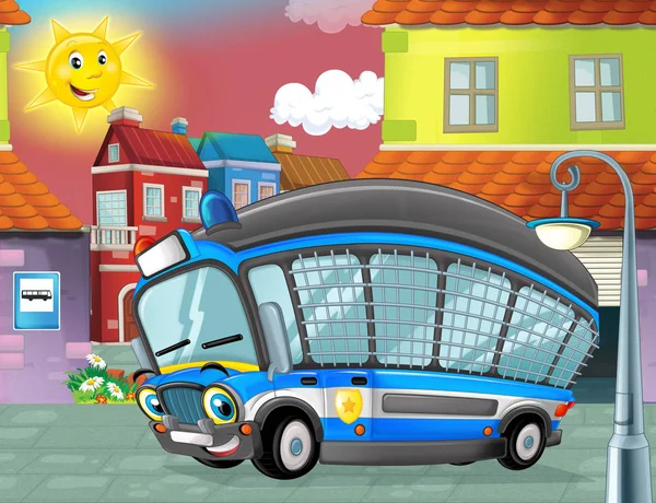 Autobus della polizia che attraversa la città — Foto Stock