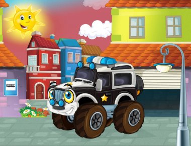 şehrin içinden araba polis araba