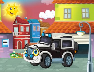 şehrin içinden araba polis araba