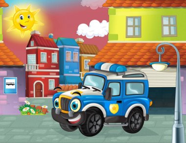 şehrin içinden araba polis araba