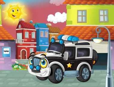 şehrin içinden araba polis araba