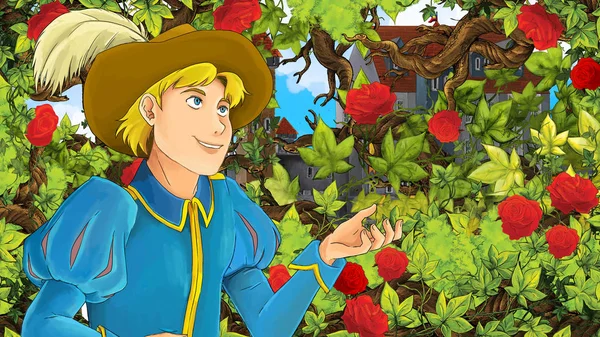 Çizgi film sahne çocuklar için Bahçe - kale içinde belgili tanımlık geçmiş - resimde güzel Prens