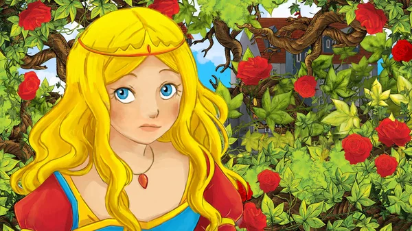 Çocuklar için Bahçe - kale içinde belgili tanımlık geçmiş - resimde güzel prenses çizgi film sahne