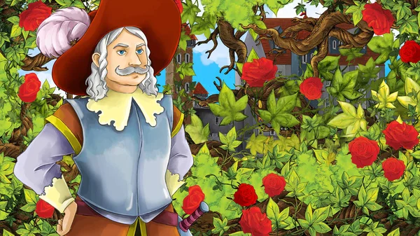 Çizgi film sahne çocuklar için Bahçe - kale içinde belgili tanımlık geçmiş - resimde güzel Prens