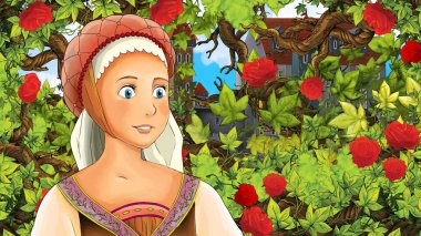 Çocuklar için Bahçe - kale içinde belgili tanımlık geçmiş - resimde güzel prenses çizgi film sahne