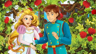 Gül - illüstrasyon çocuklar için bahçe dolu konuşuyor karikatür mutlu çift