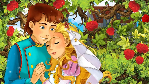 Gül - illüstrasyon çocuklar için bahçe dolu konuşuyor karikatür mutlu çift