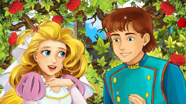 Gül - illüstrasyon çocuklar için bahçe dolu konuşuyor karikatür mutlu çift