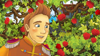 Çizgi film sahne çocuklar için Bahçe - kale içinde belgili tanımlık geçmiş - resimde güzel Prens