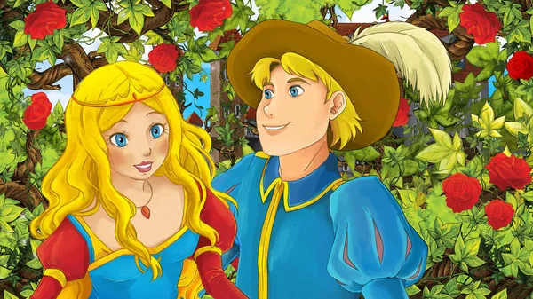 Gül - illüstrasyon çocuklar için bahçe dolu konuşuyor karikatür mutlu çift