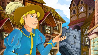 Çizgi film sahne çocuklar için eski şehir - kale içinde belgili tanımlık geçmiş - resimde güzel Prens