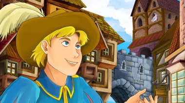 Çizgi film sahne çocuklar için eski şehir - kale içinde belgili tanımlık geçmiş - resimde güzel Prens