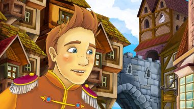 Çizgi film sahne çocuklar için eski şehir - kale içinde belgili tanımlık geçmiş - resimde güzel Prens