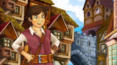 Çizgi film sahne çocuklar için eski şehir - kale içinde belgili tanımlık geçmiş - resimde güzel Prens