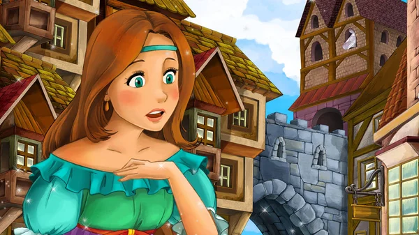 Güzel prenses veya büyücü Bahçe - kale içinde belgili tanımlık geçmiş - çizimde çocuklar için çizgi film sahne