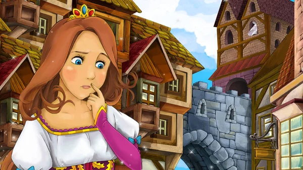 Güzel prenses veya büyücü Bahçe - kale içinde belgili tanımlık geçmiş - çizimde çocuklar için çizgi film sahne