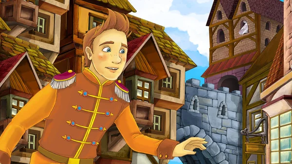 Çizgi film sahne çocuklar için eski şehir - kale içinde belgili tanımlık geçmiş - resimde güzel Prens