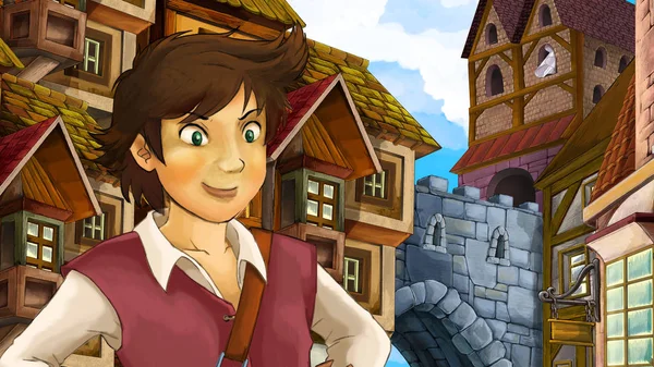 Çizgi film sahne çocuklar için eski şehir - kale içinde belgili tanımlık geçmiş - resimde güzel Prens