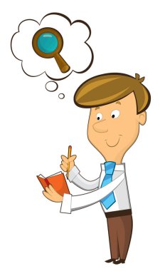 Office karikatür katip ayakta düşünme sahip fikir ve - metin - izole için boş bulut