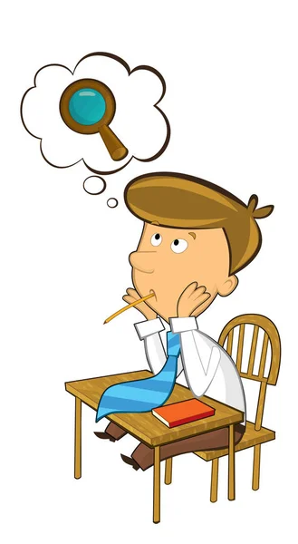 Office Cartoon Clerk Standing Thinking Having Idea Empty Cloud Text — Stock Photo, Image