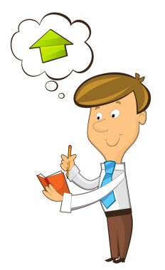 Office karikatür katip ayakta düşünme - aşağı - izole illüstrasyon gidiş istatistik