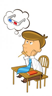 Office karikatür katip oturma düşüncesinde üç boyutlu - izole illüstrasyon