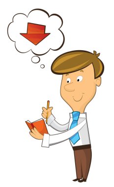 Office karikatür katip ayakta düşünme - aşağı - izole illüstrasyon gidiş istatistik