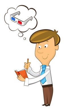 Office karikatür katip ayakta düşüncesinde üç boyutlu - izole illüstrasyon