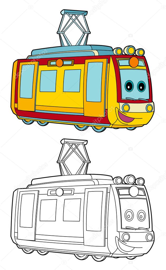 Cartoon funny looking electric train - isolated - illustration for children