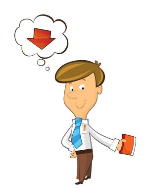 Office karikatür katip ayakta düşünme - aşağı - izole illüstrasyon gidiş istatistik