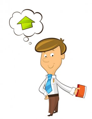 Office karikatür katip ayakta düşünme - aşağı - izole illüstrasyon gidiş istatistik 