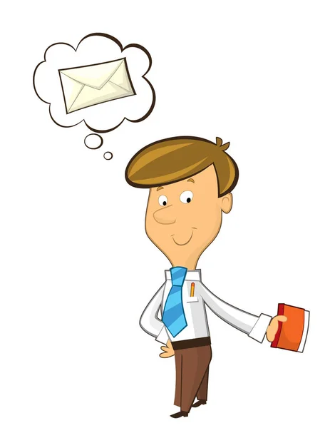 Office Cartoon Clerk Standing Thinking Sending Some Mail Isolated — Stock Photo, Image