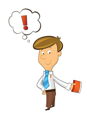 Office karikatür katip ayakta düşünme ve izole not defterinde - yazma