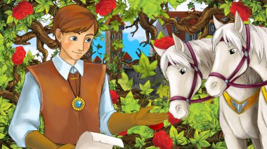 Çizgi film sahne çocuklar için eski şehir - kale içinde belgili tanımlık geçmiş - resimde güzel Prens