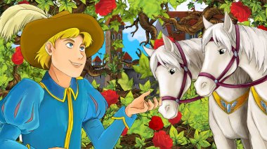 Çizgi film sahne çocuklar için eski şehir - kale içinde belgili tanımlık geçmiş - resimde güzel Prens