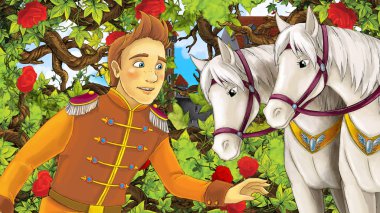 Çizgi film sahne çocuklar için eski şehir - kale içinde belgili tanımlık geçmiş - resimde güzel Prens