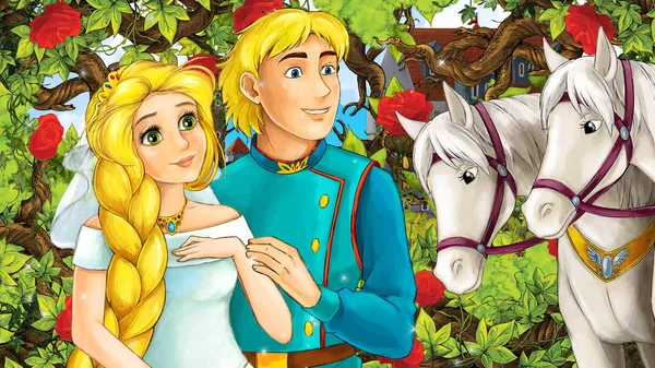 Gül - illüstrasyon çocuklar için bahçe dolu konuşuyor karikatür mutlu çift