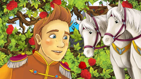 Çizgi film sahne çocuklar için eski şehir - kale içinde belgili tanımlık geçmiş - resimde güzel Prens