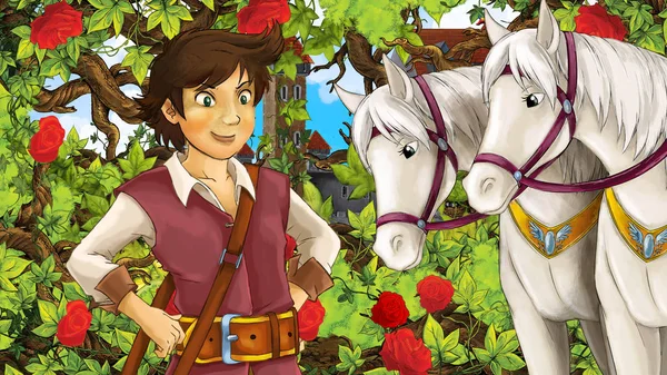 Çizgi film sahne çocuklar için eski şehir - kale içinde belgili tanımlık geçmiş - resimde güzel Prens