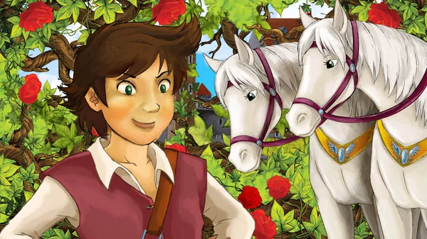 Çizgi film sahne çocuklar için eski şehir - kale içinde belgili tanımlık geçmiş - resimde güzel Prens