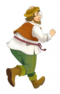 Yürüyüş ve talking - çocuklar için illüstrasyon karikatür Ortaçağ adam 