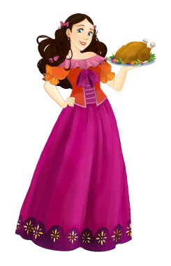 çizgi film Prenses büyücü plaka - gülümseyen güzel kadın üzerinde tavuk / illüstrasyon çocuklar için