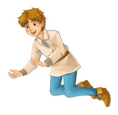 Güzel renkli çizgi film karakteri - çocuklar için genç adam - bazı faaliyet - illüstrasyon