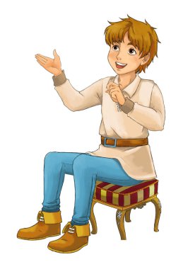 Güzel renkli çizgi film karakteri - çocuklar için genç adam - bazı faaliyet - illüstrasyon