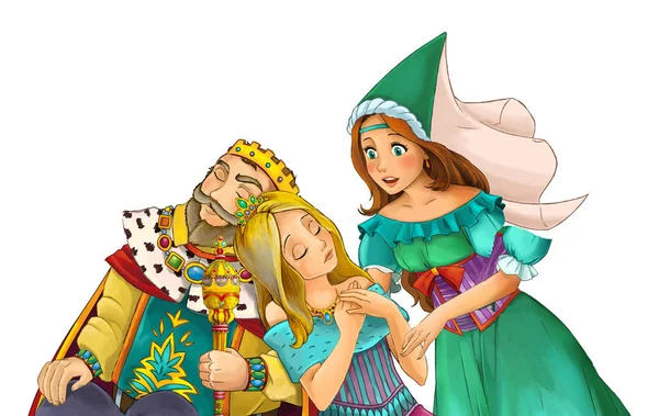 Cartoon Married Couple Happy Together Sleeping Sorceress Staying Them Illustration — Stock Photo, Image